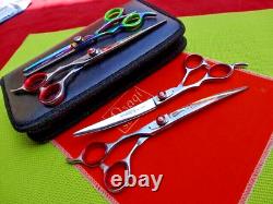 4 x Left Hand Handed Pet Grooming Curved Up, Downward & Thinning Scissors dog/cat