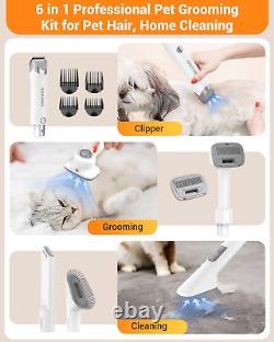 6 in 1 Pet Grooming Vacuum 3 Suction Modes Large Capacity Dust Cup Dog Hair Whit