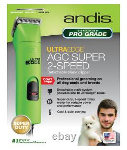 Andis SuperDuty AGC 2-Speed CLIPPER&10 ULTRAEDGE BLADE Pet Dog Grooming Green