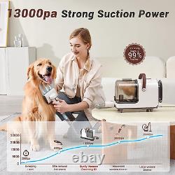 Dog Grooming Kit, 13000Pa Strong Grooming & Vacuum Suction 99.99% Pet Hair, 7 Pet