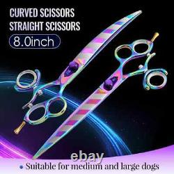 Fenice JP440C Straight Curved Dog Scissors 8 inch 3 Hole Handle Swivels Rainbow