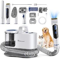 Pet Grooming Kit, Dog Vacuum for Shedding Grooming with 6 Pet White & Grey