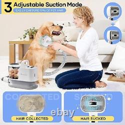 Pet Grooming Kit, Dog Vacuum for Shedding Grooming with 6 Pet White & Grey