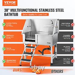 VEVOR 38 Dog Pet Grooming Bath Tub Stainless Steel Wash Station with Stairs Left