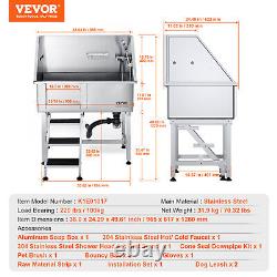 VEVOR 38 Dog Pet Grooming Bath Tub Stainless Steel Wash Station with Stairs Left