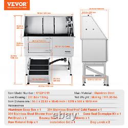 VEVOR 50 Pet Dog Grooming Bath Tub Stainless Steel Wash Station with Ramp Left