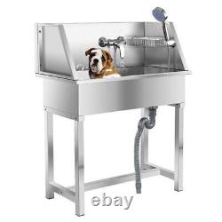Piscine de bain pour chien en acier inoxydable, grande taille pour toilettage d'animaux de compagnie avec accessoire de robinet.