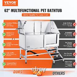 VEVOR 62 Baignoire de toilettage pour chiens et chats en acier inoxydable avec station de lavage et escalier.
